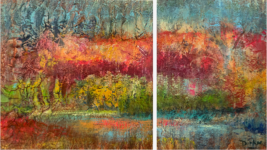 Lyric nature with texture diptych 61x60and44x60cm