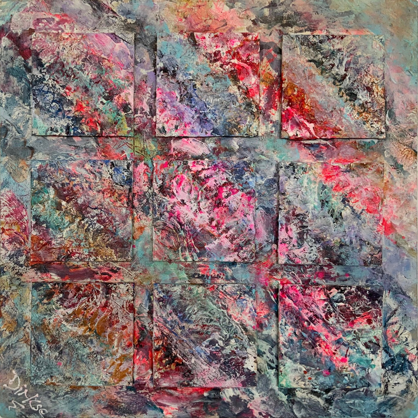 Vierkant roze en meer 91x91cm